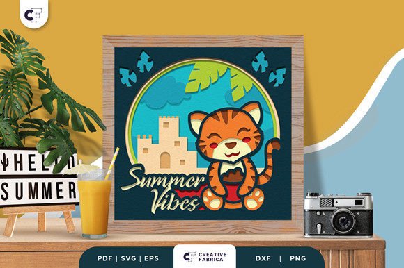 Baby Tiger in the Beach 3D SVG for Summer Sales