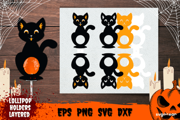 Black Cat Lollipop Holder 3D SVG Shapes