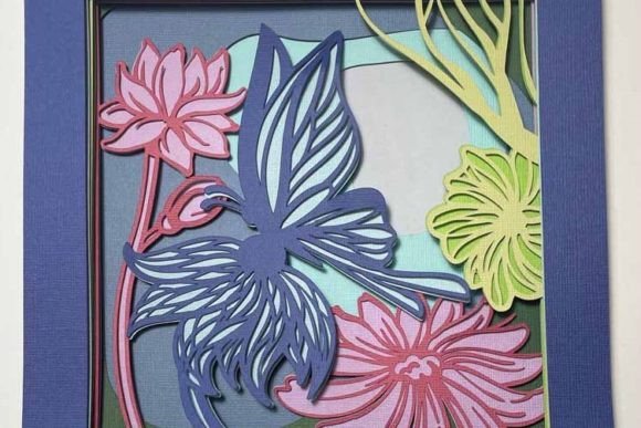 Butterfly Wing and Flowers Shadow Box: 3D SVG for Seasons