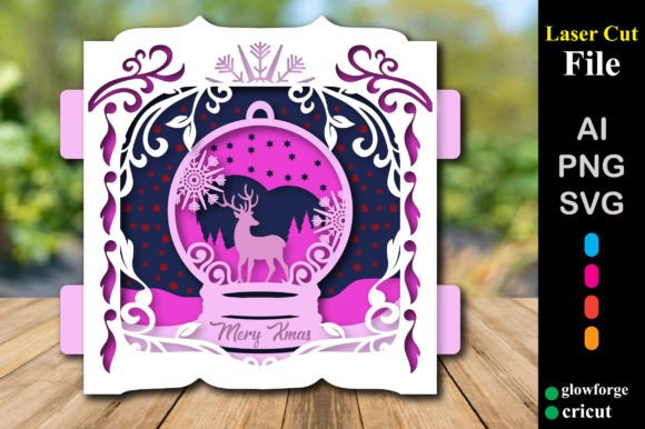 Christmas Snow Glob Deer Papercut Card 3D SVG