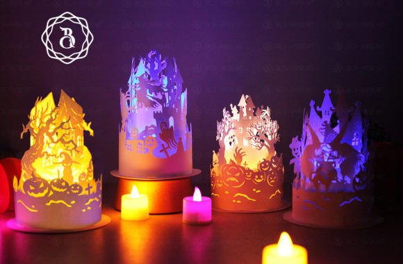 Combo 4 Items Halloween Paper Cut Lamps
