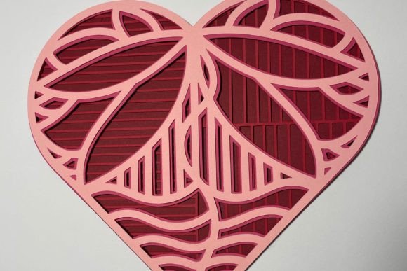 Hearts with Lines and Leaves Pattern