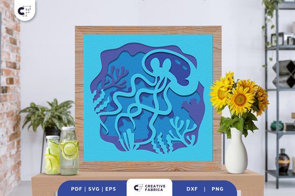 Jellyfish Underwater 3D Shadow Box SVG for Summer