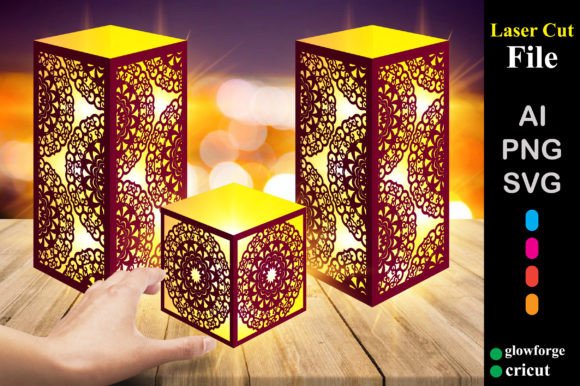 Mandala Lantern Paper Cut Template 3D SVG Shapes