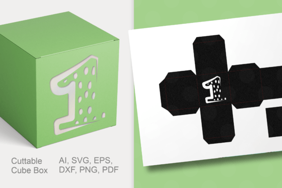 Number 1 Cube Favor Box Template SVG