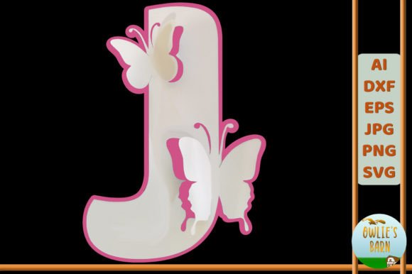 Popup Butterfly Monogram J 3D SVG Shapes