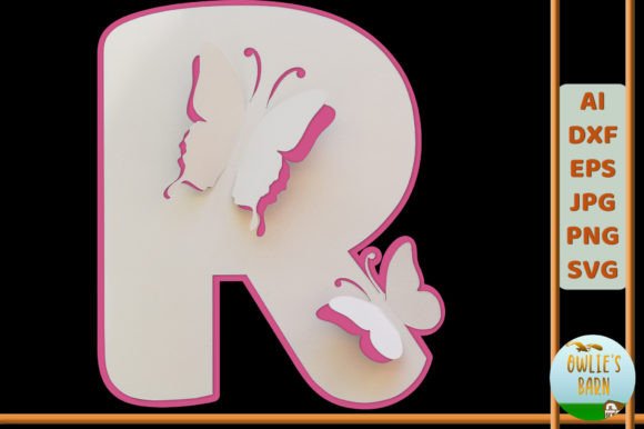 Popup Butterfly Monogram R 3D SVG Shapes