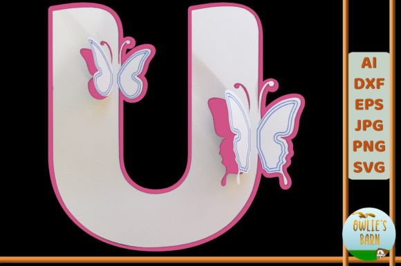 Popup Butterfly Monogram U 3D SVG Shapes