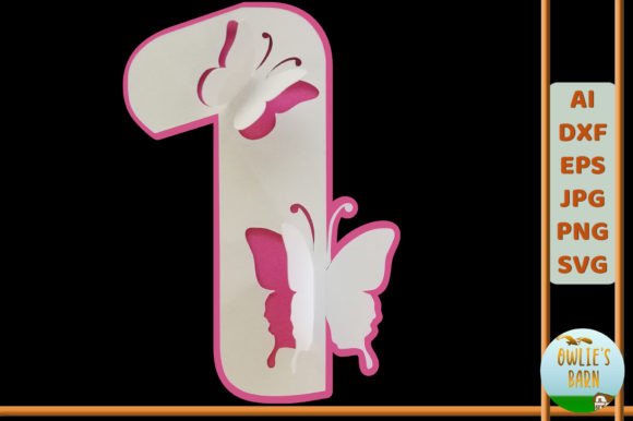 Popup Butterfly Number 1 3D SVG for Birthdays