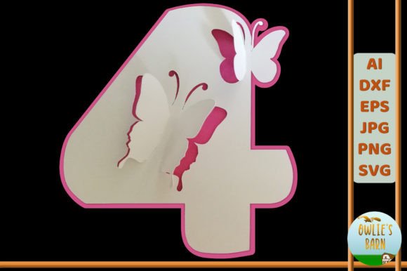 Popup Butterfly Number 4 3D SVG for Birthdays