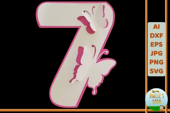 Popup Butterfly Number 7 3D SVG for Birthdays