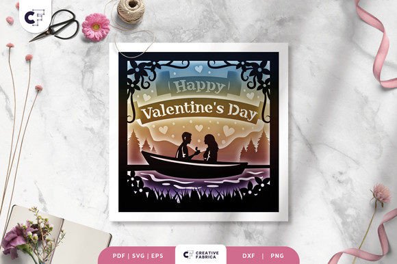 Valentine's Couple on a Lake Shadow Box