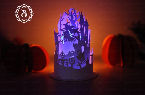 Witch Ride Broom Paper Cut Lanterns 3D SVG Shapes